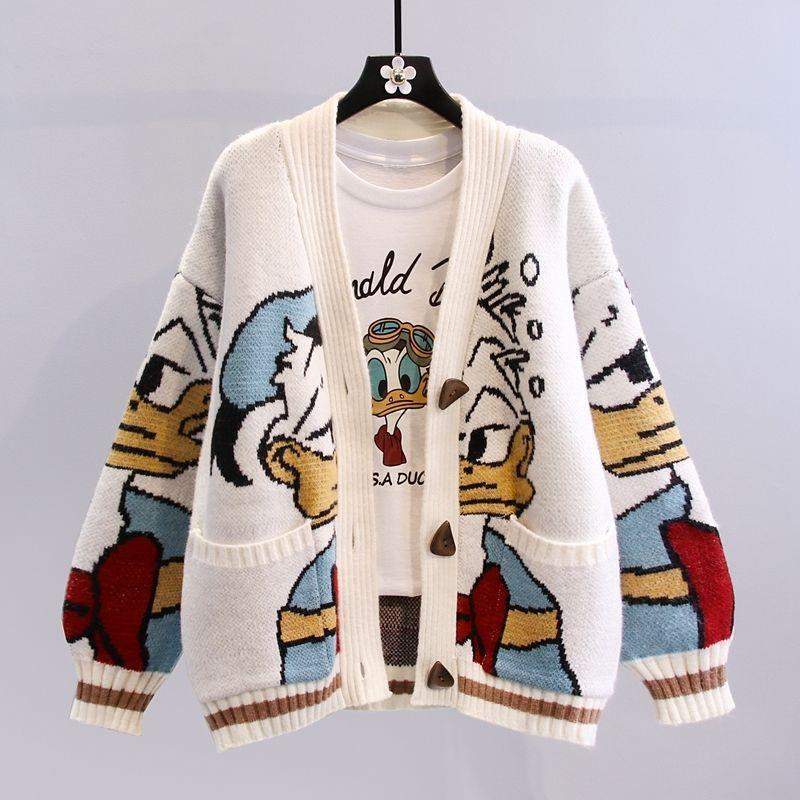  CARTOON SWEATER COAT LAZY  LOOSE OUTER WEAR THICKENED KNITTED CARDIGAN