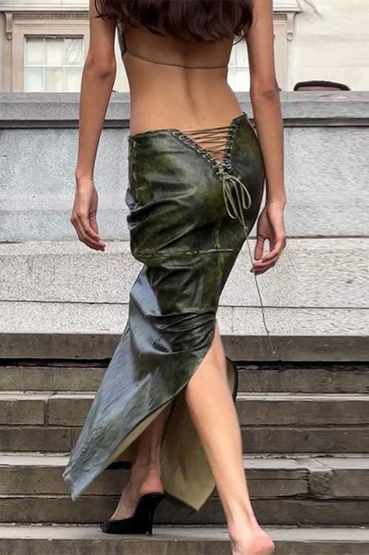 VEGAN LEATHER LONG SKIRT