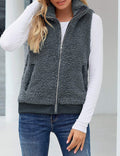 ZIPPER POCKET WARM FURRY VEST COAT FOR WOMEN