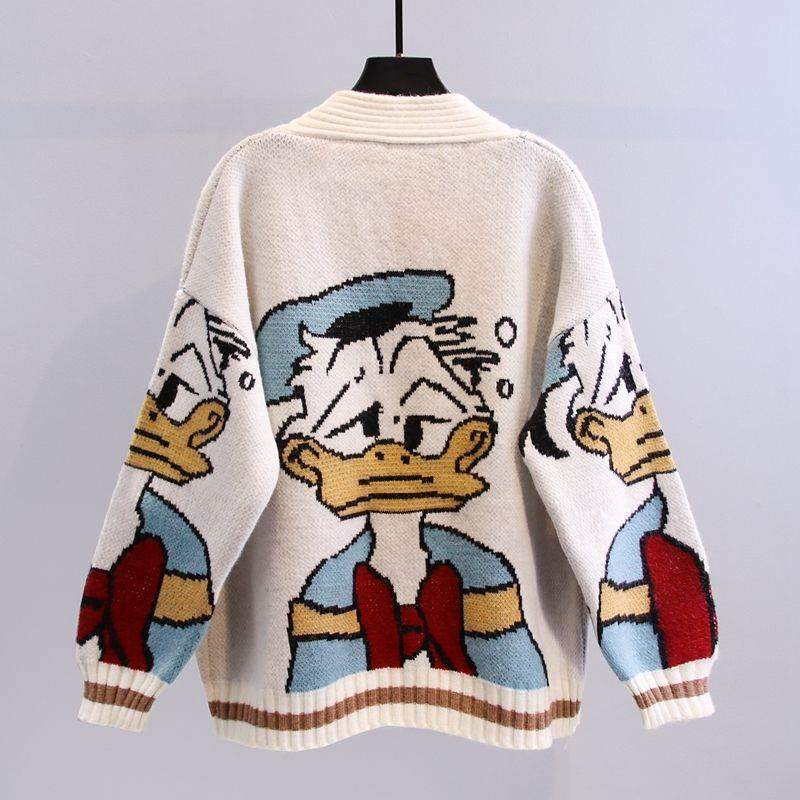  CARTOON SWEATER COAT LAZY  LOOSE OUTER WEAR THICKENED KNITTED CARDIGAN