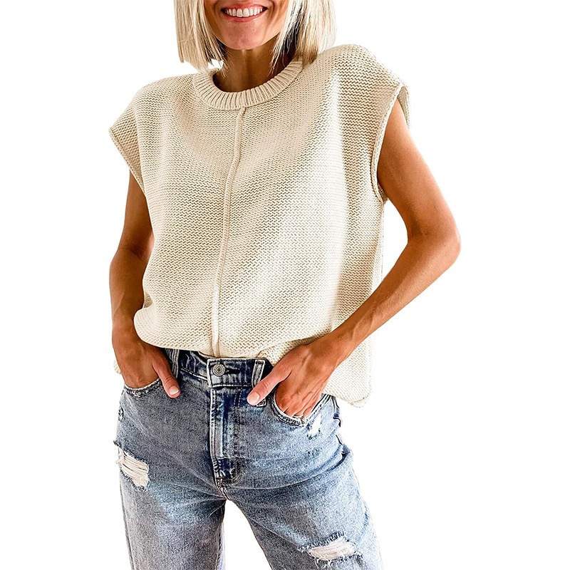 HOT SELLING ELEGANT SLEEVELESS KNITTED VEST WOMEN S OUTER WEAR LOOSE CASUAL SOLID COLOR KNITTED TOP