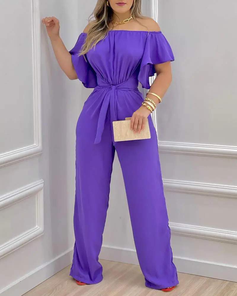 OFF SHOULDER TIED DETAIL JUMPSUIT