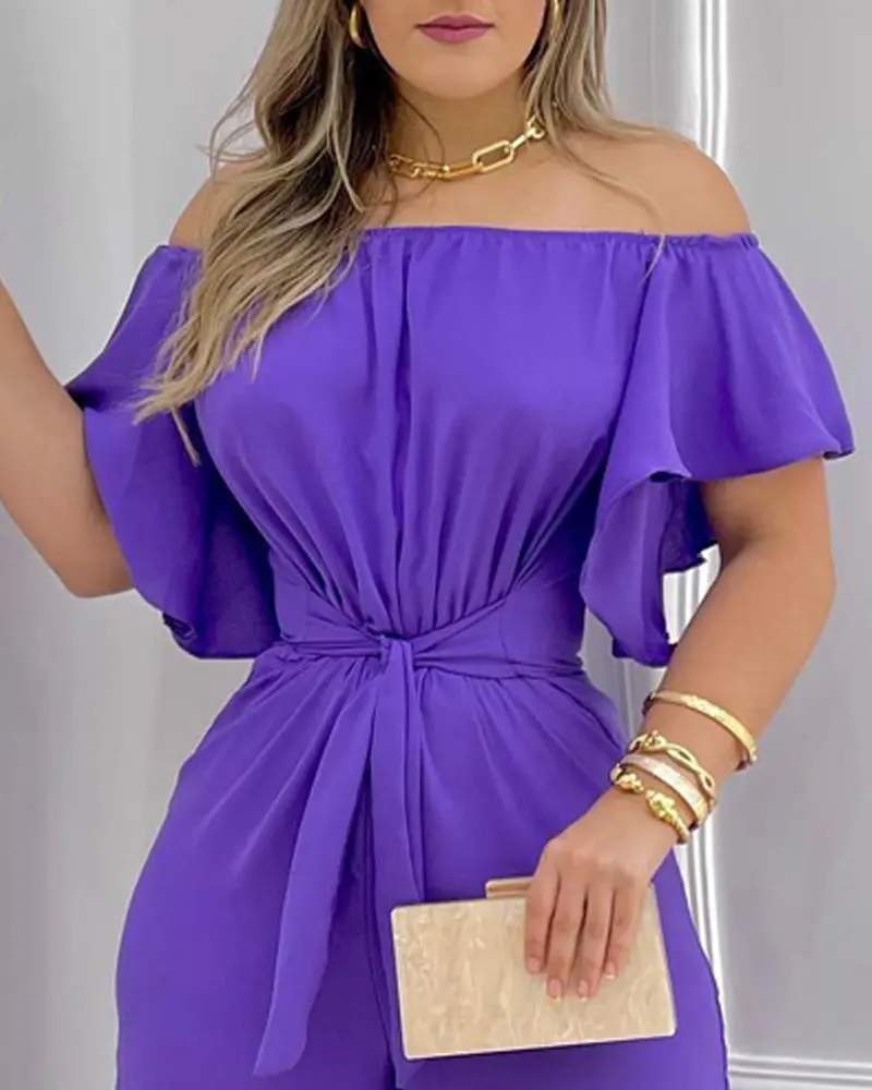 OFF SHOULDER TIED DETAIL JUMPSUIT