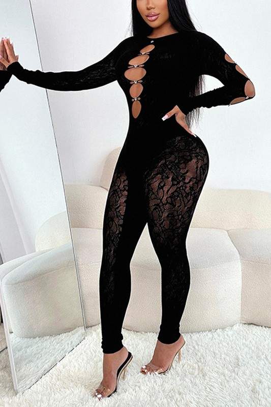 MESH KEYHOLES BODYCON JUMPSUITS