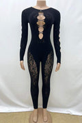 MESH KEYHOLES BODYCON JUMPSUITS