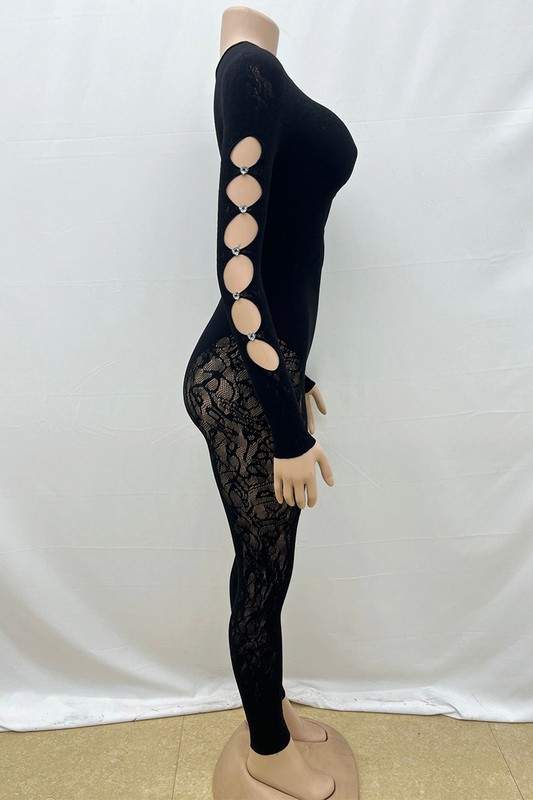 MESH KEYHOLES BODYCON JUMPSUITS