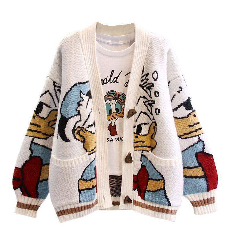  CARTOON SWEATER COAT LAZY  LOOSE OUTER WEAR THICKENED KNITTED CARDIGAN