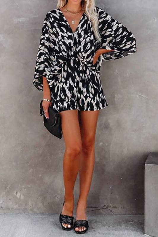 PRINT V NECK KIMONO ROMPER