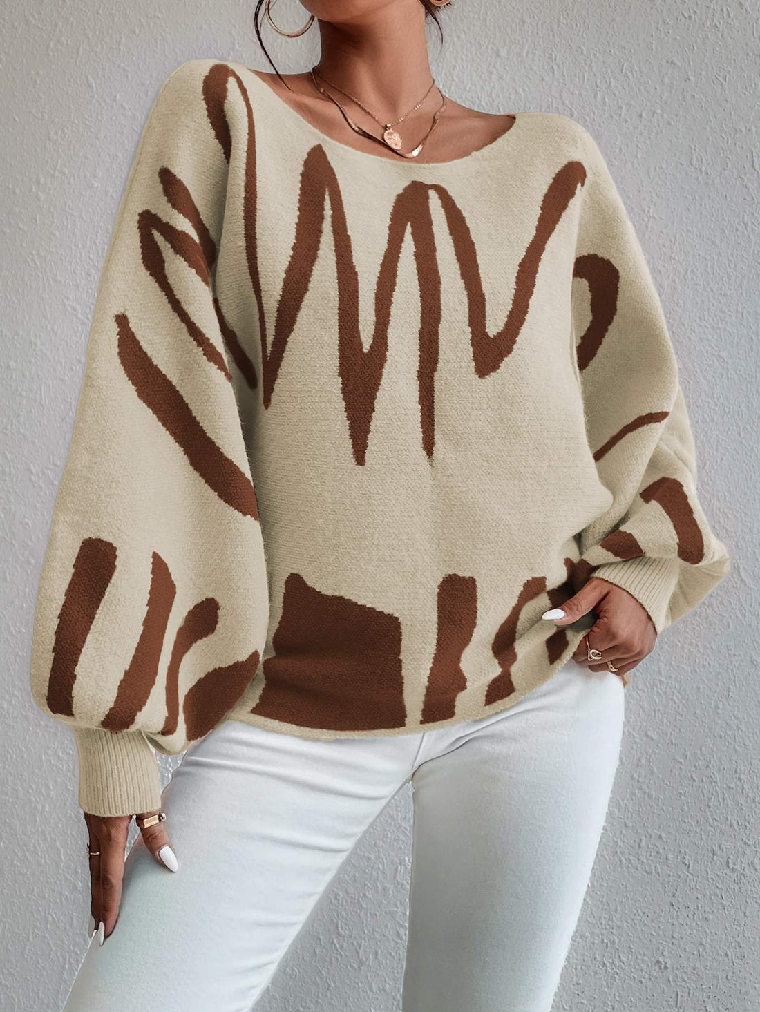 GRAPHIC PATTERN LANTERN SLEEVE SWEATER