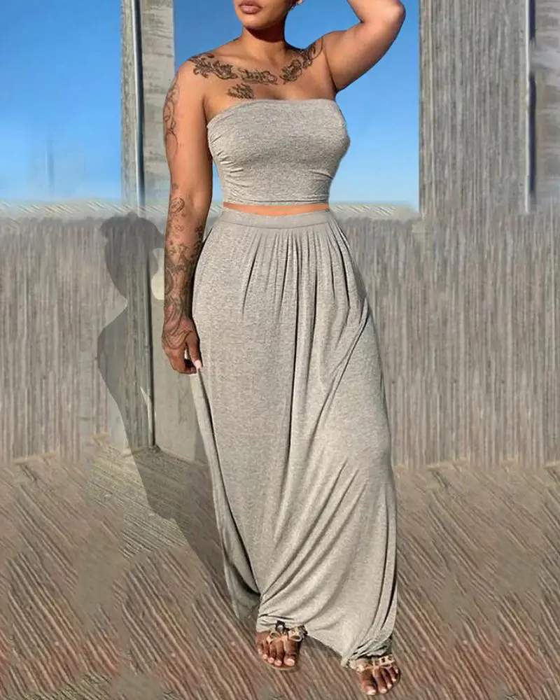 BANDEAU SLEEVELESS TOP MAXI SKIRT SET