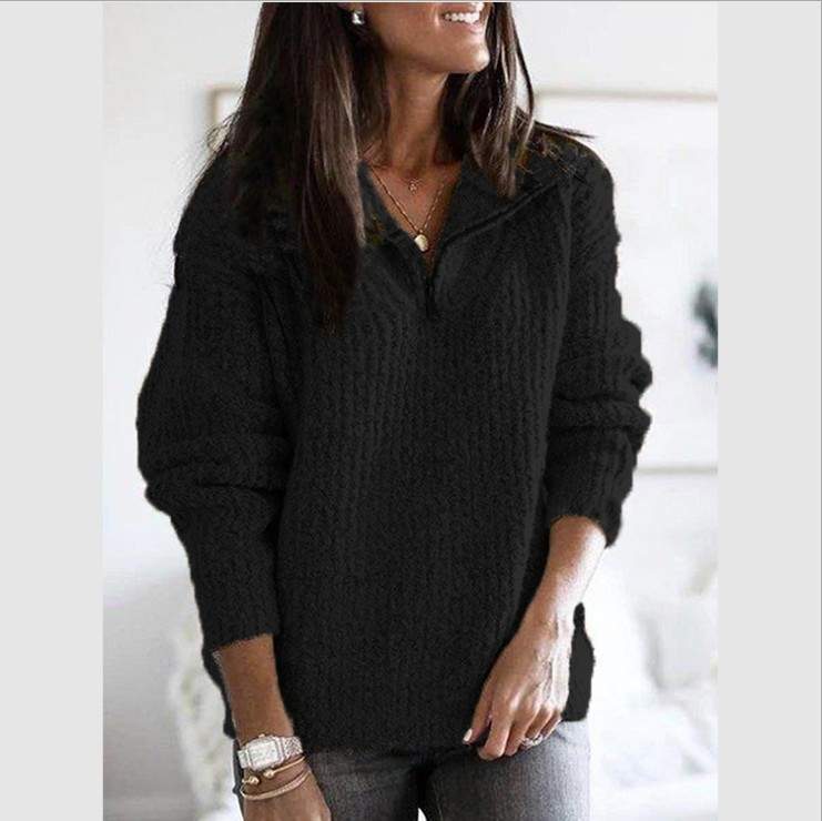 ZIPPER PULLOVER LONG SLEEVE SWEATER COAT WOMEN