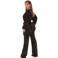 JUMPSUITS SEQUINS DEEP V NECK LONG SLEEVE PANTS PANTS