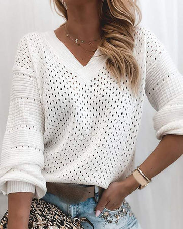 Hollow Out Long Sleeve Casual Sweater