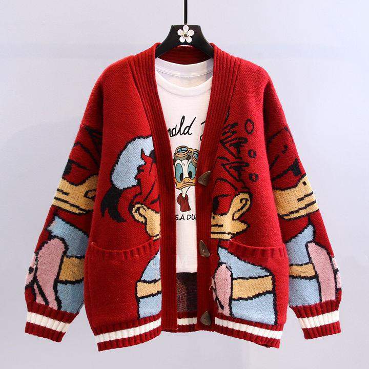  CARTOON SWEATER COAT LAZY  LOOSE OUTER WEAR THICKENED KNITTED CARDIGAN