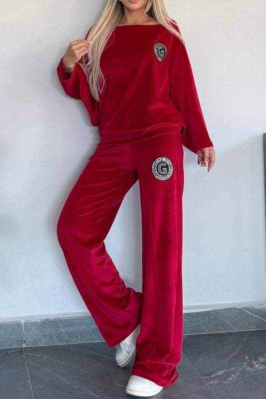 RHINESTONE LOGO VELOUR LOUNGE SET