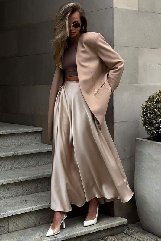 SATIN FLARE LONG SKIRT