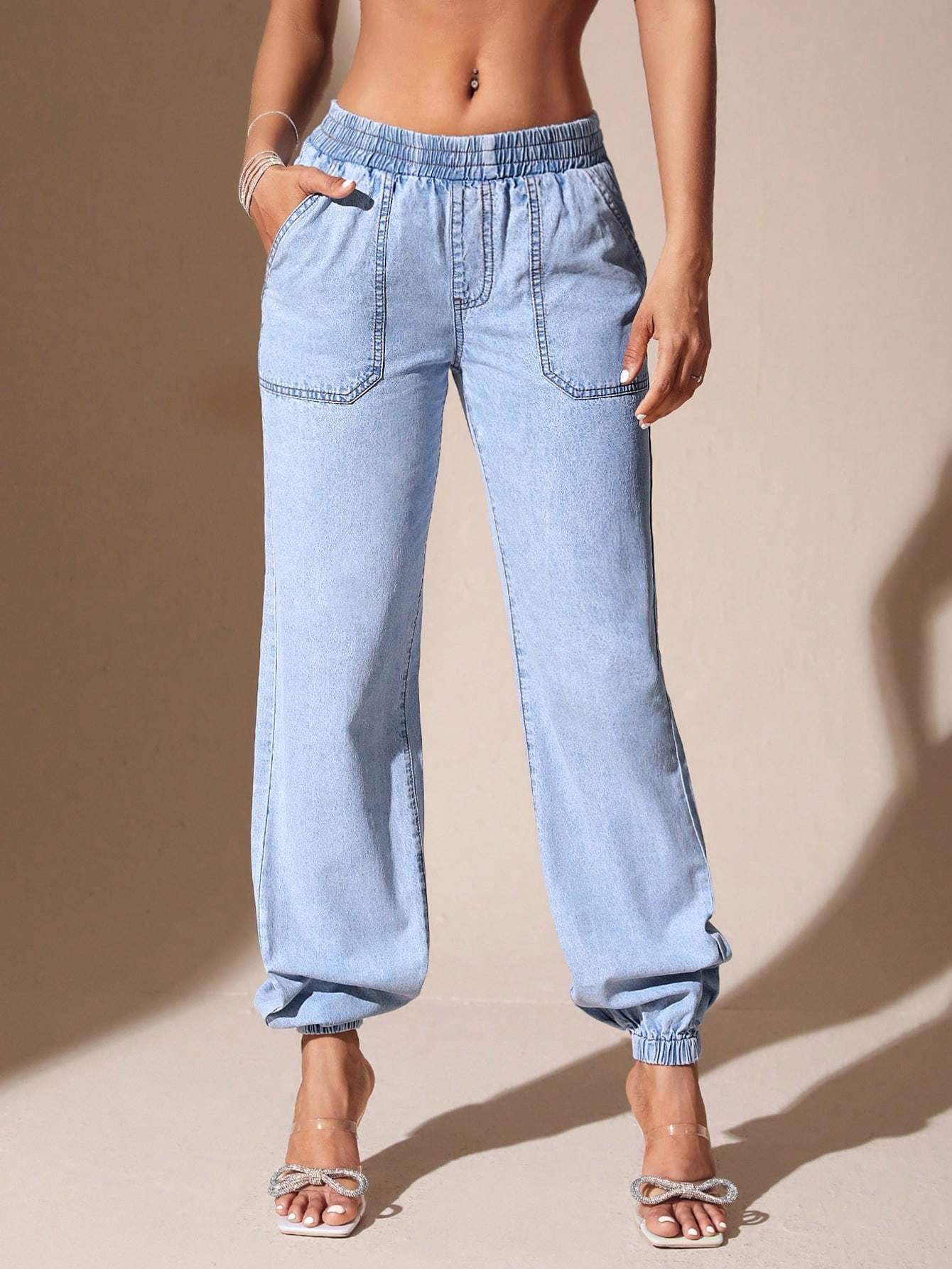 BAE WOMEN S ELASTIC CUFFS DENIM PANTS