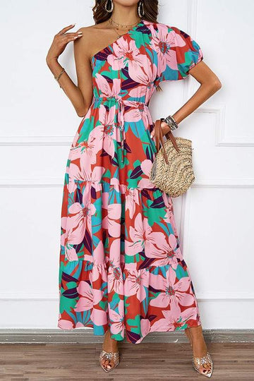 PUFF ONE SHOULDER MAXI DRESS