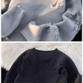 RIPPED SWEATER ROUND NECK PULLOVER  HIGH STREET  