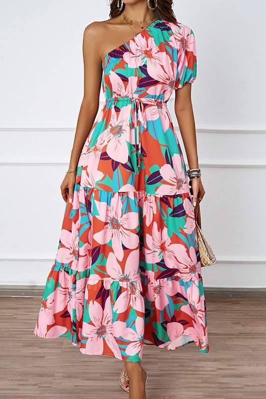 PUFF ONE SHOULDER MAXI DRESS