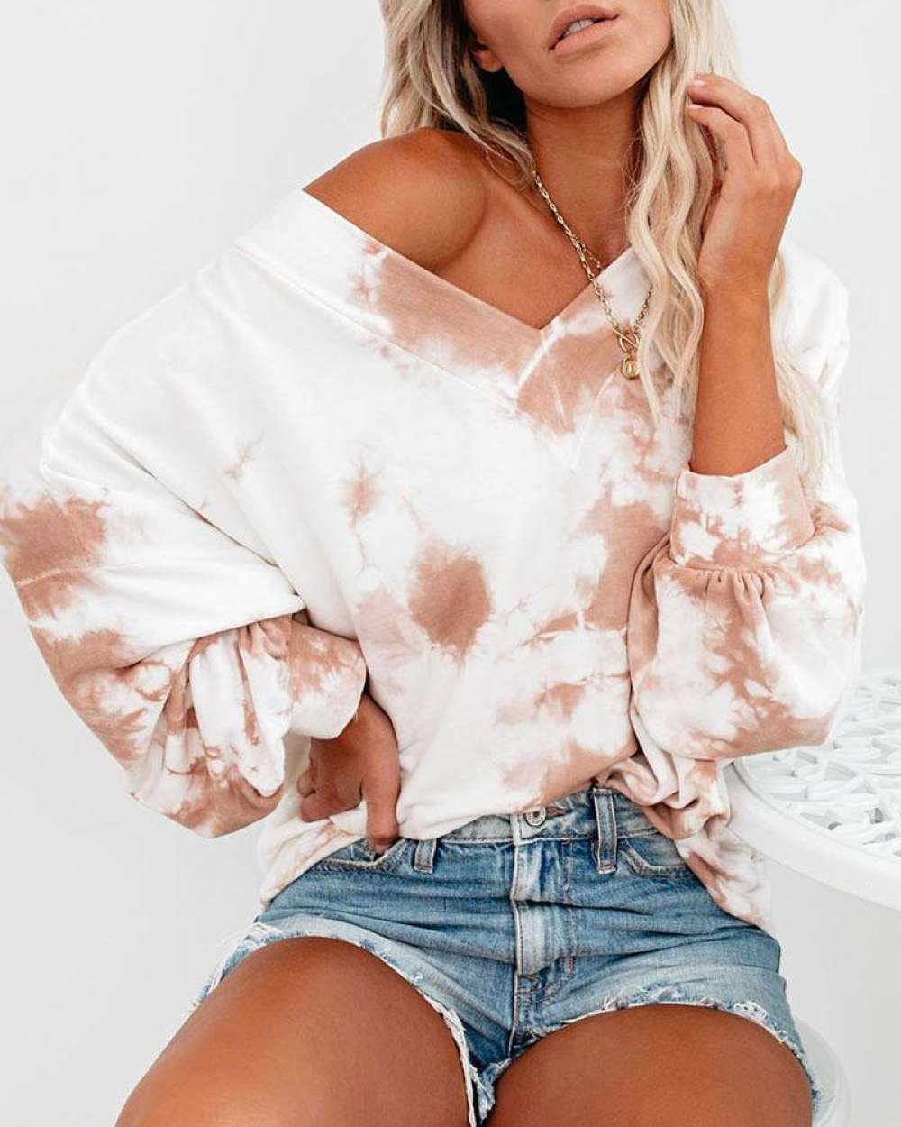 Tie Dye Print Long Sleeve Casual Top