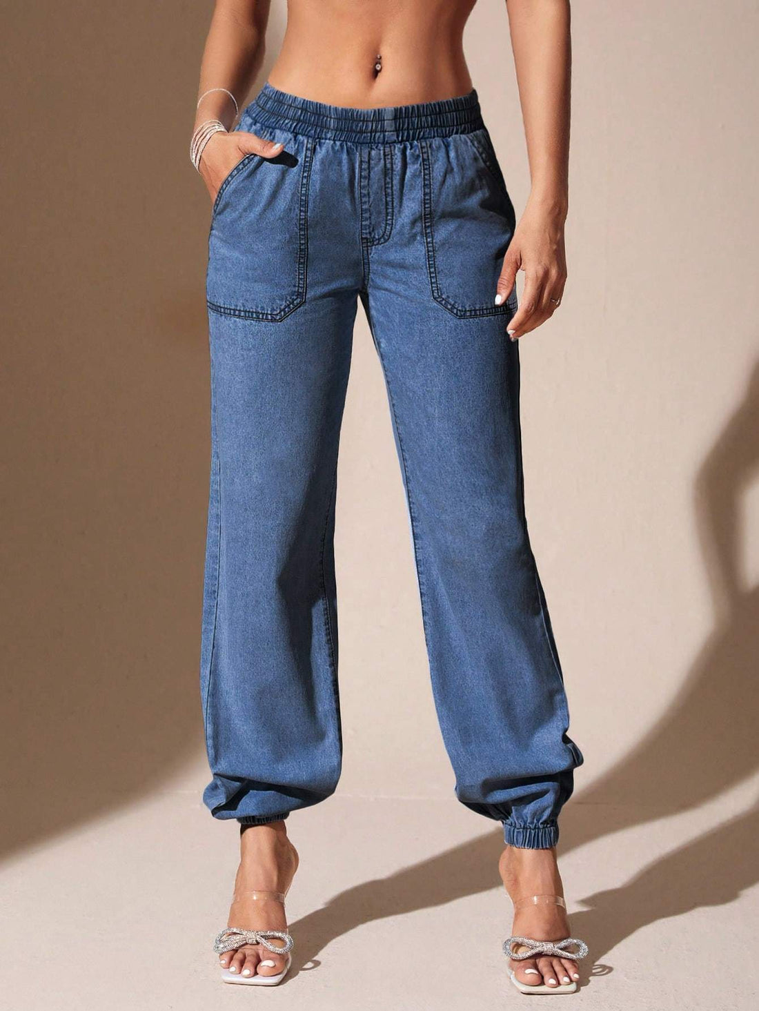 BAE WOMEN S ELASTIC CUFFS DENIM PANTS