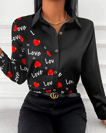 VALENTINE S DAY HEART LETTER PRINT BUTTON DOWN SHIRT