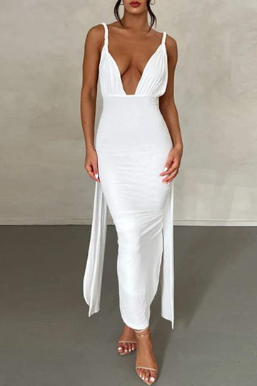 SOLID PLUNGING MAXI DRESS