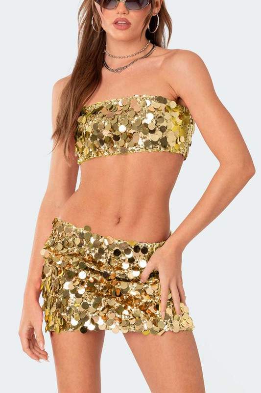 SEQUIN TUBE TOP AND MINI SKIRT SET