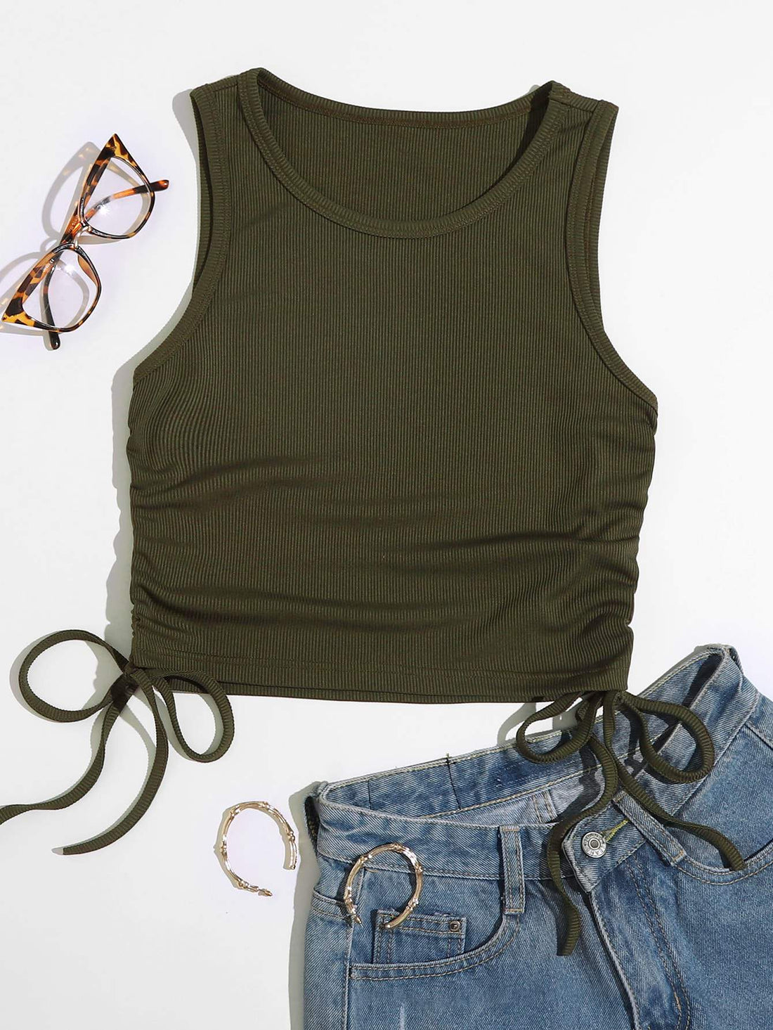 SOLID DRAWSTRING SIDE TANK TOP