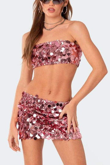 SEQUIN TUBE TOP AND MINI SKIRT SET