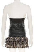 LEOPARD PATCHWORK FAUX LEATHER MINI SKIRT SET