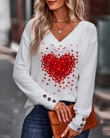 VALENTINE S DAY HEART PRINT LONG SLEEVE TOP