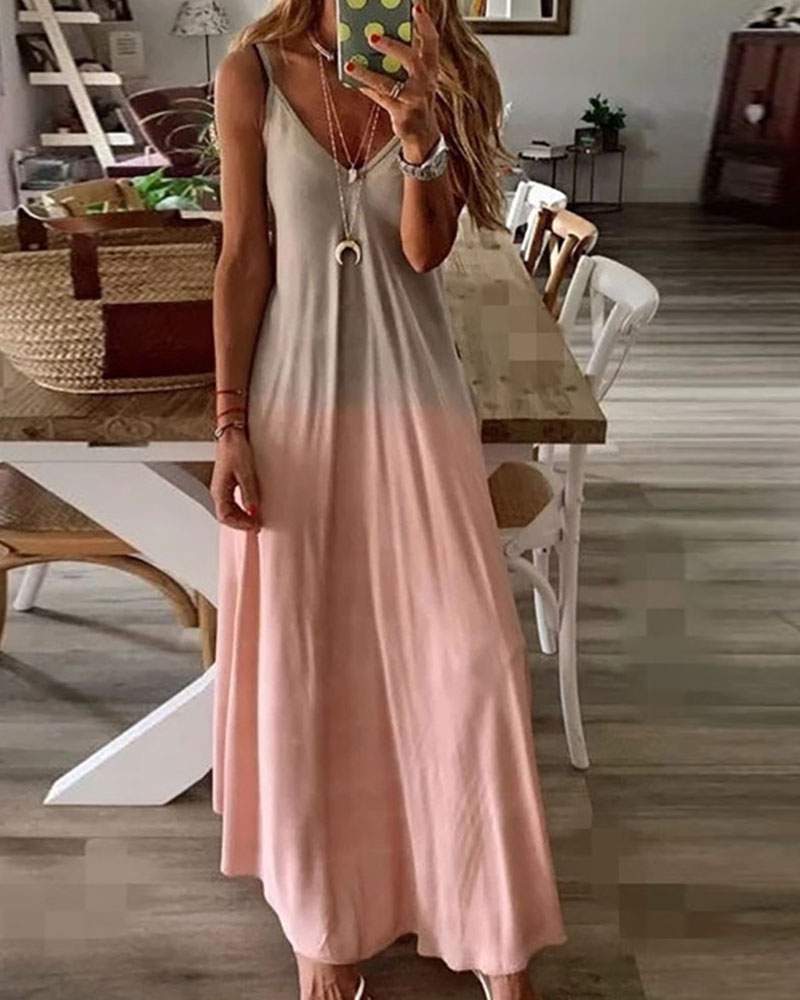 Ombre Colorblock VNeck Casual Maxi Dress