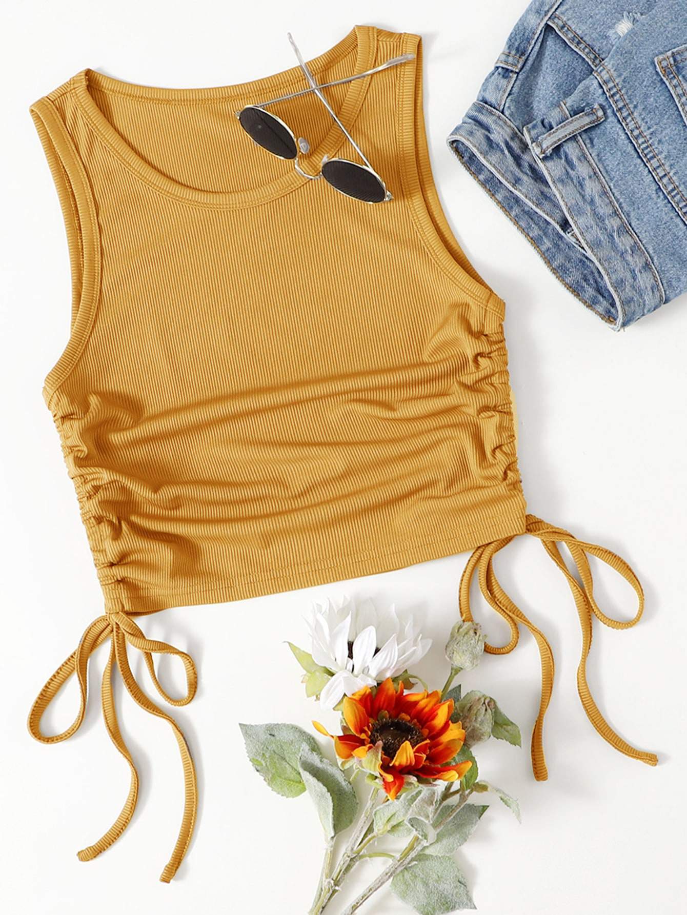 SOLID DRAWSTRING SIDE TANK TOP