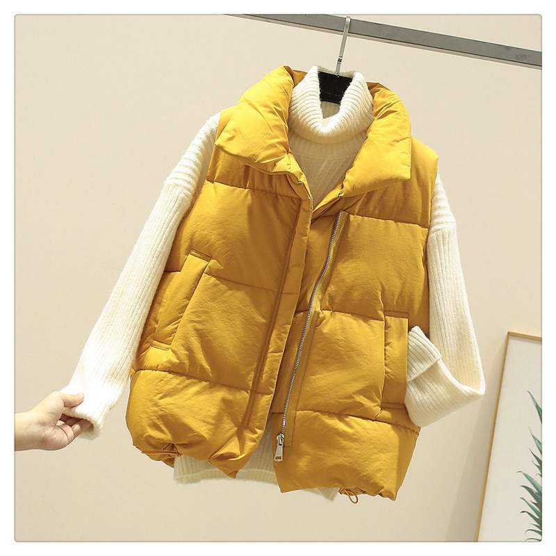 ZIP UP BUTTON PUFFER VEST WITH WAIST TOGGLES