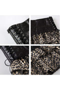 LEOPARD PATCHWORK FAUX LEATHER MINI SKIRT SET