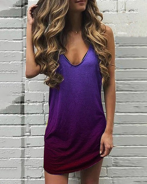 Spaghetti Strap Gradient Color Dress