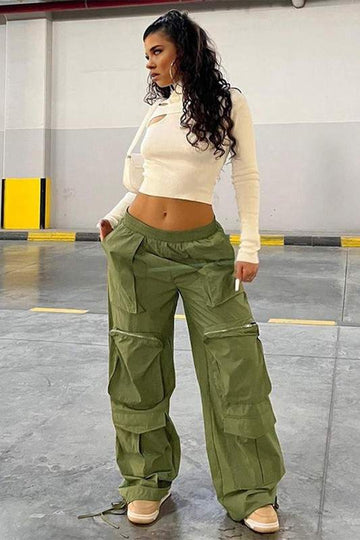 DRAWSTRING CARGO LONG PANTS