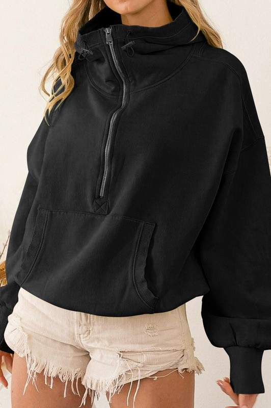 SPORTS HOODIE ZIPPER DRAWSTRING TOP