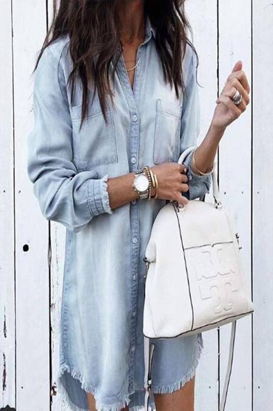 CASUAL DENIM SHIRT DRESS LONG SLEEVE SHACKET