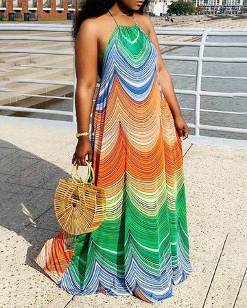 Colorblock Halter Sleeveless Maxi Dress