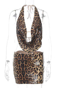 LEOPARD PRINT SEQUIN HALTER MINI DRESS