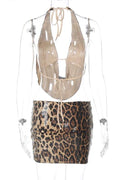 LEOPARD PRINT SEQUIN HALTER MINI DRESS