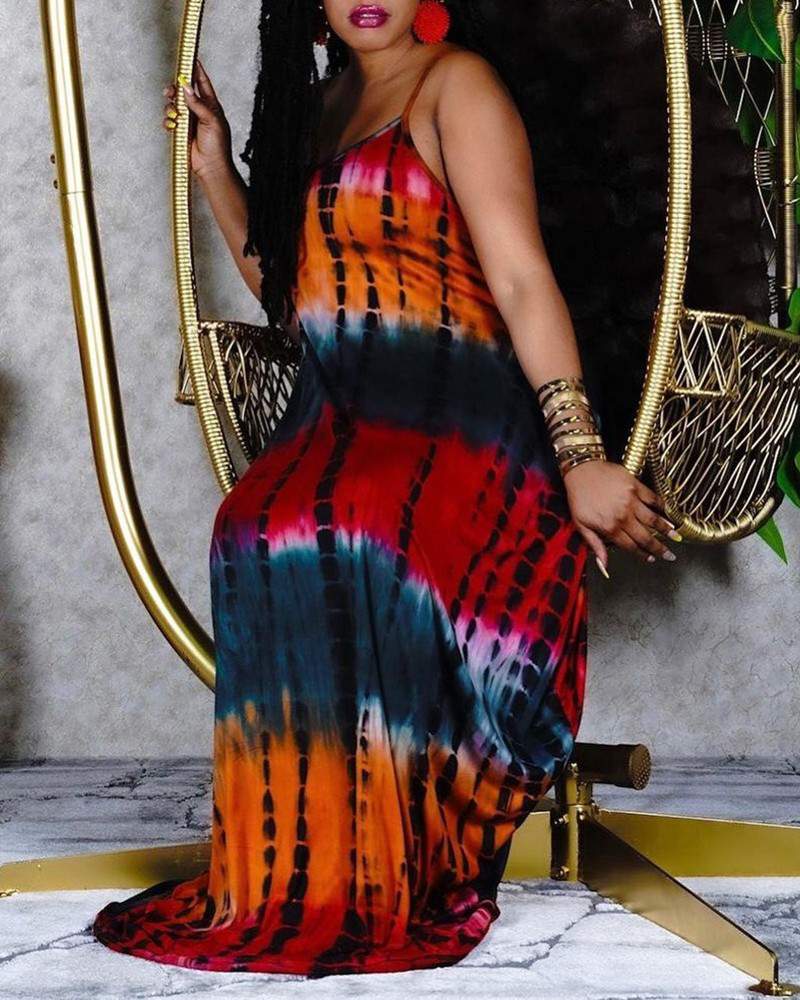 Tie Dye Print Spaghetti Strap Maxi Dress