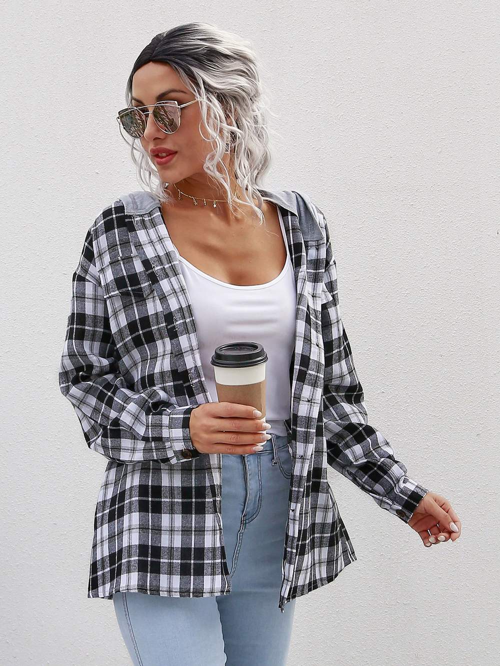 TARTAN PLAID DRAWSTRING HOODED COAT