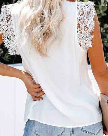 Eyelahs Lace Sleeve VNeck Top