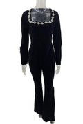 VELVET EMBELLISHED SQUARE NECK JUMPSUIT