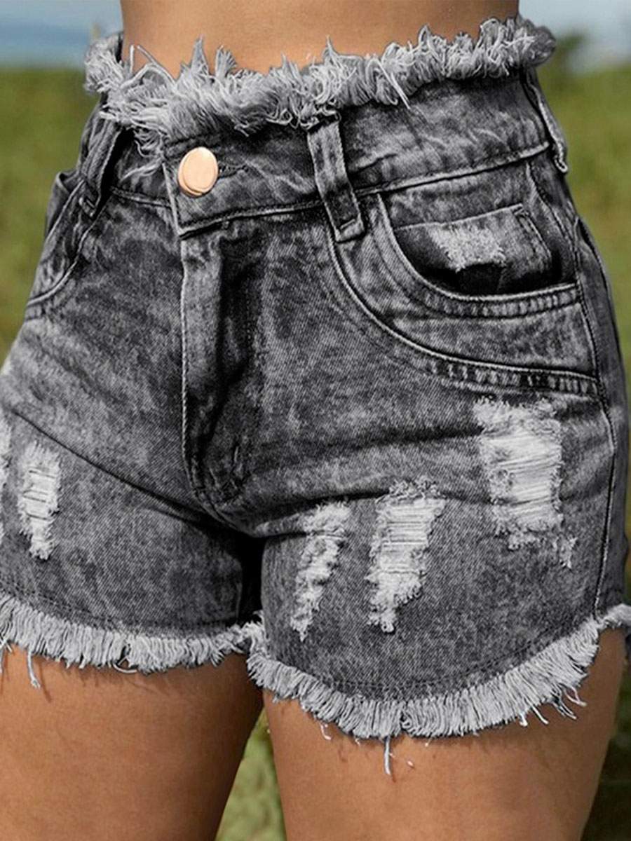 WOMEN SHORTS CASUAL SKINNY SOLID COLOR BUTTONS DENIM SHORT PANTS