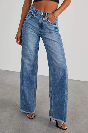 WIDE LEG FRAYED JEANS